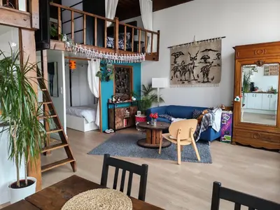 Coin salon dans l'établissement Lyon:superbe canut duplex périmètre Unesco
