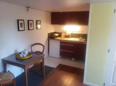 Cuisine ou kitchenette dans l'établissement Studio Buena Vista avec terrasse sur jardin