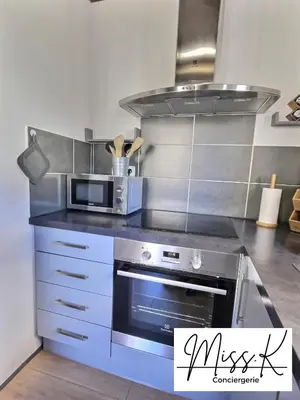 Cuisine ou kitchenette dans l'établissement ''La Fenêtre sur le marché'' de Miss.K Conciergerie